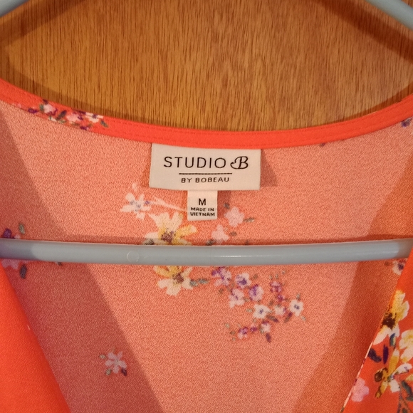 Studio B by Bobeau short sleeve orange wrap around dress with floral print - Picture 4 of 10